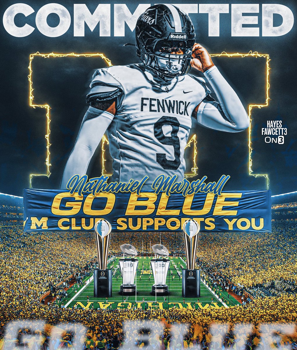 BREAKING: Four-Star DL Nate Marshall has Committed to Michigan, he tells me for @on3recruits The 6’4 250 DL from Chicago, IL chose the Wolverines over Ohio State, Alabama, & Auburn “All Glory to the man above! I’m home. Go Blue!” on3.com/db/nate-marsha…