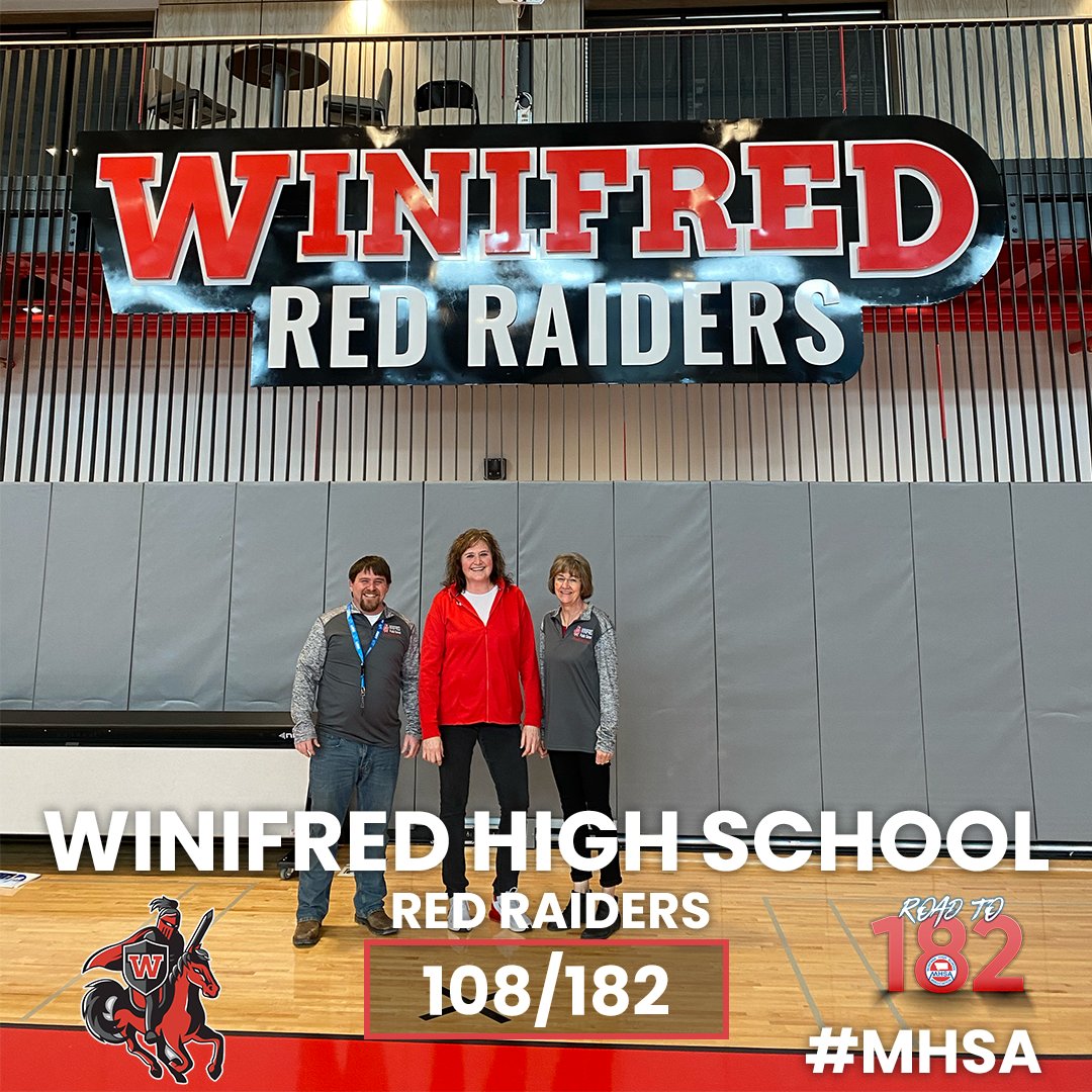 (108/182) Winifred High School MHSA's Kip Ryan visited Winifred High School. Winifred High School is a Class C School. Their school colors are red & black and their mascot is the Red Raiders. Thank you to Supt. Chad Fordyce, AD Marietta Boyce, & Eva Foran for showing us around.