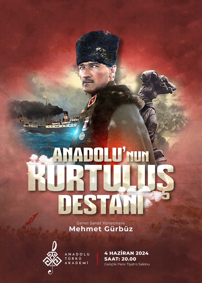 AkademiTurku's tweet photo. 1911-1940 yılları arasındaki tarihsel süreci, Mustafa Kemal Atatürk ve arkadaşlarının liderliğindeki kurtuluş mücadelesini, halk oyunları, drama ve oratoryo ile birlikte Anadolu Türkü Akademi (ATA) tarafından sunulacak özgün ve bilgi dolu bir programla deneyimleyin! https://t.co/WE0l3GZG3M