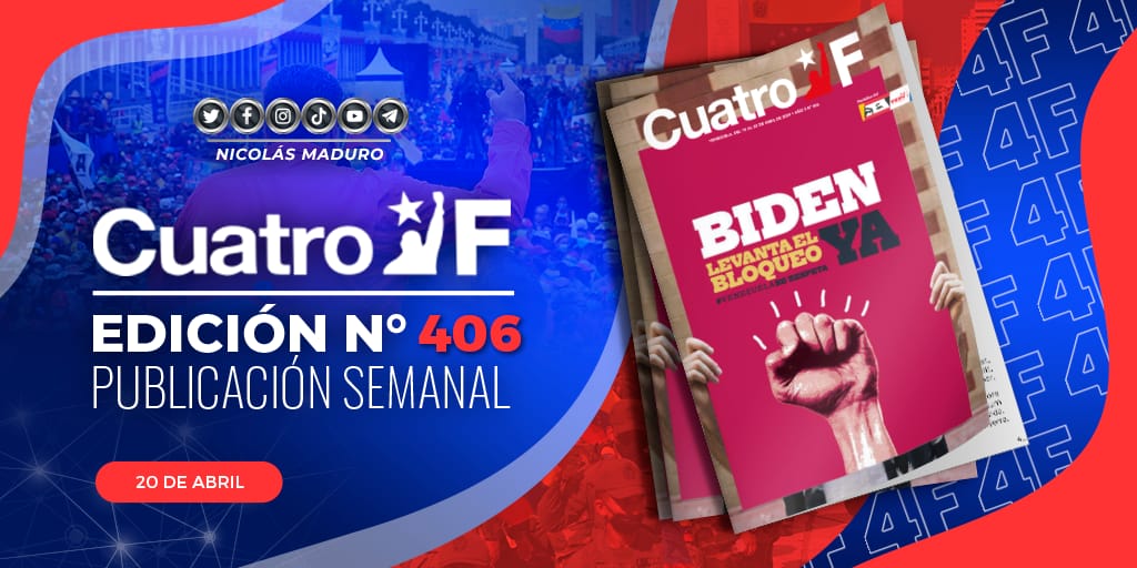 ¡Venezuela se respeta! Con sanciones, bloqueos y amenazas, seguiremos avanzando por el desarrollo y la Paz de nuestro pueblo. Las conspiraciones y los corruptos no podrán con la Patria. ¡Lo que vamos es pa' lante! Descarguen en la edición Nº 406 del semanario @CuatroFWeb a través