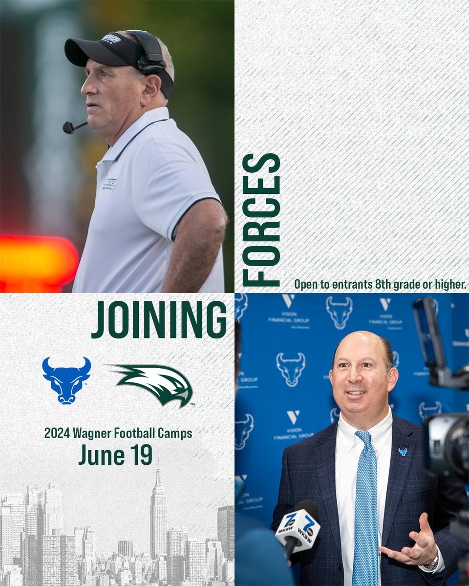Staten Island native @Pete_Lembo and the @UBFootball staff will join our camp on June 19! Register today at wagnercollegefootball.totalcamps.com!