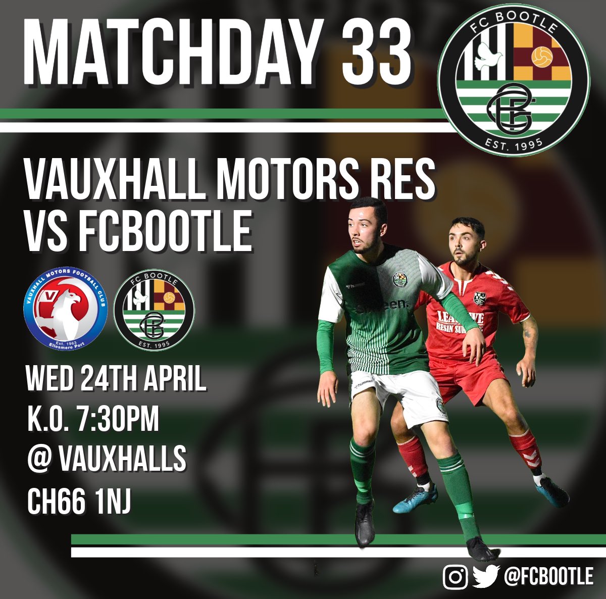 Next match… We take on @vmfc_Res at Vauxhalls this Wednesday. Come down and support the lads 💚