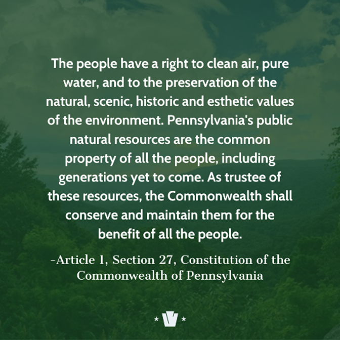 #EarthDay is a time to recognize the importance of protecting our environment and natural resources, and in Pennsylvania, our Constitution charges us to make sure we preserve them for future generations.