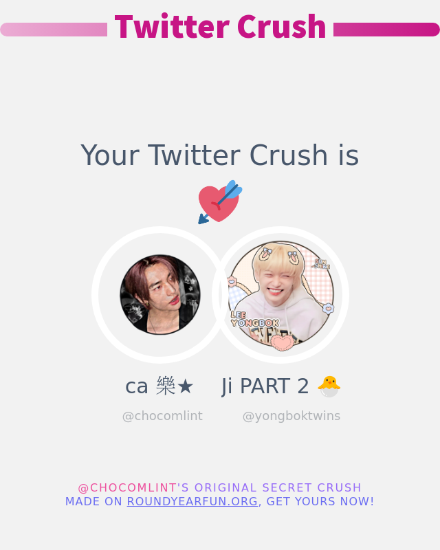 My Twitter Crush is: @yongboktwins

➡️ infinitytweet.me/secret-crush