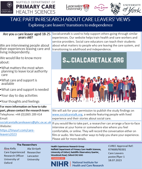 Take part in research about care leavers views, take a look at the video ow.ly/FqOB50Rlh36 and the poster for more details.  #CareLeaversViews #ResearchStudy #YouthCare #SupportingYouth #EmpowerYouth