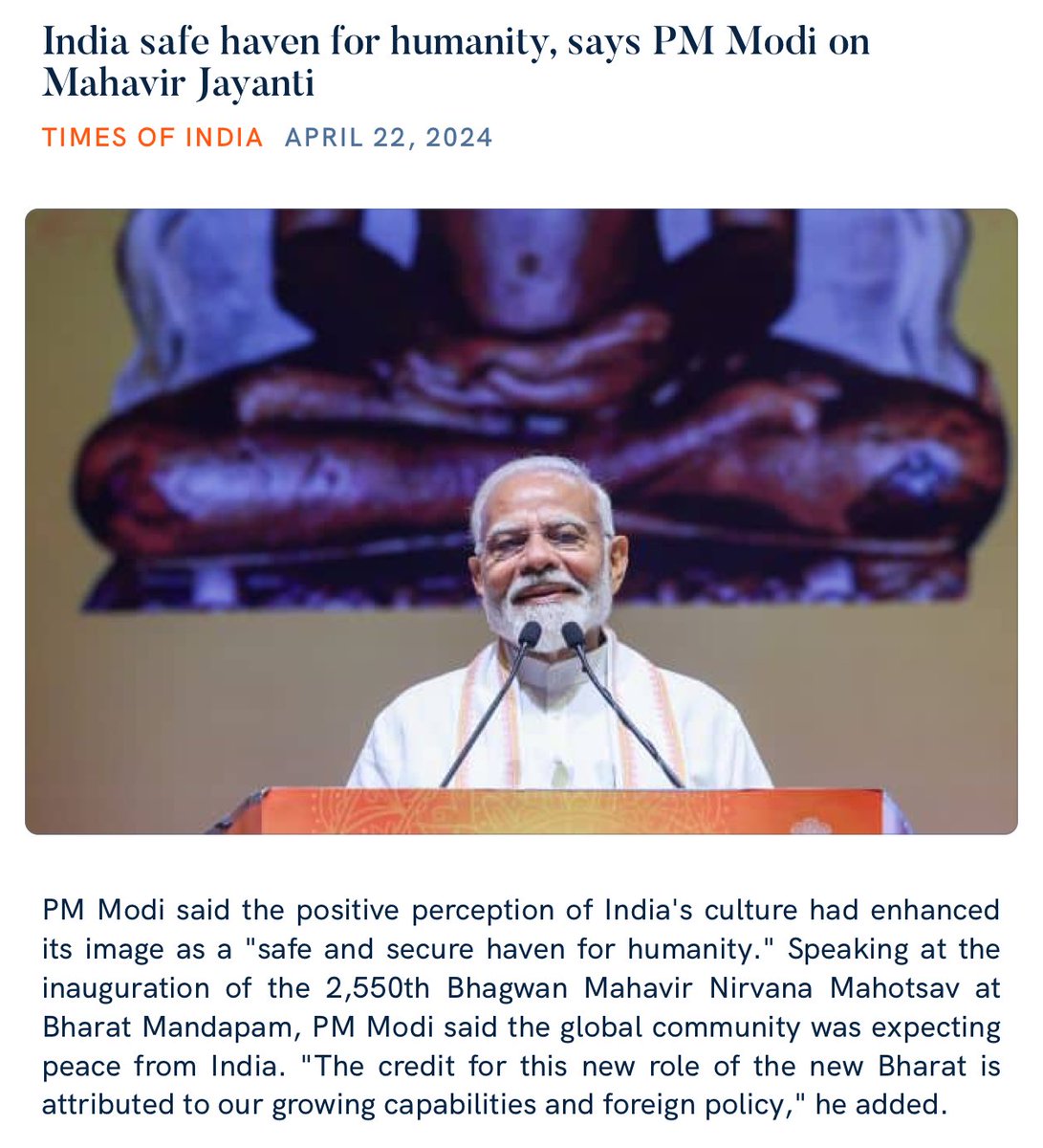 India safe haven for humanity, says PM Modi on Mahavir Jayanti timesofindia.indiatimes.com/india/india-sa… via NaMo App