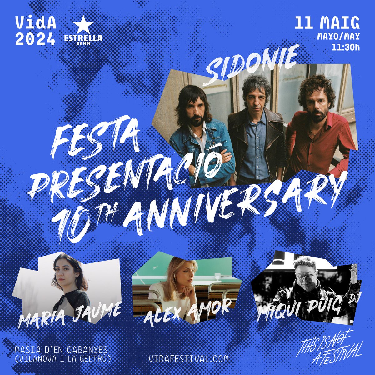 ☀️T'esperem a la FESTA DE PRESENTACIÓ DE LA 10ª edició a VILANOVA I LA GELTRÚ. Serà el dissabte 11 DE MAIG a la Masia d'en Cabanyes (Vilanova i la Geltrú) amb els concerts dels grans SIDONIE, ALEX AMOR, MARIA JAUME i MIQUI PUIG DJ. 🎟️ vidafestival.com