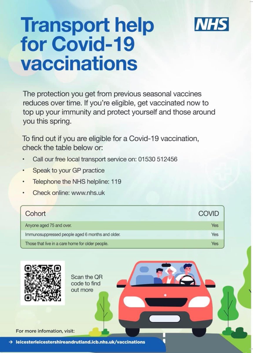 From Barrow Health Centre There is a free transport offer to help people access a spring booster covid vaccination 💉 Click on the pictures for more information. Please note that the offer is not currently available at weekends.