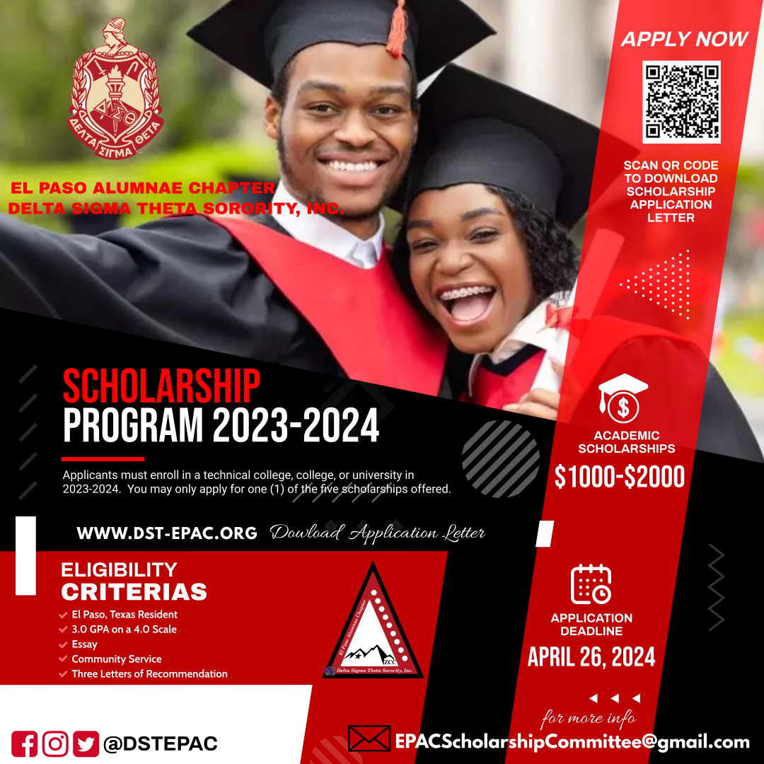 Our scholarship deadline is coming soon!  Apply by Friday, April 26th.   Visit our website, dst-epac.org to download the application or Scan the QR Code on the flyer.
#DST1913 #BlazingSouthwest #EPAC #YouthSalute #FutureLeaders #ForwardWithFortitude