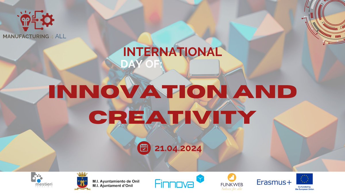 Yesterday we celebrated the International Day of Creativity and Innovation💡

⚙️In the manufacturing industry, these two pillars are fundamental to drive progress and remain competitive in a constantly evolving market 

Led by <a href="/AytoOnil/">Ayuntamiento de Onil</a>, <a href="/MestieriLombard/">Mestieri Lombardia</a> <a href="/FunkWeb/">Funkweb Aktiv</a> <a href="/FinnovaEU/">Finnova Foundation</a> 🚀