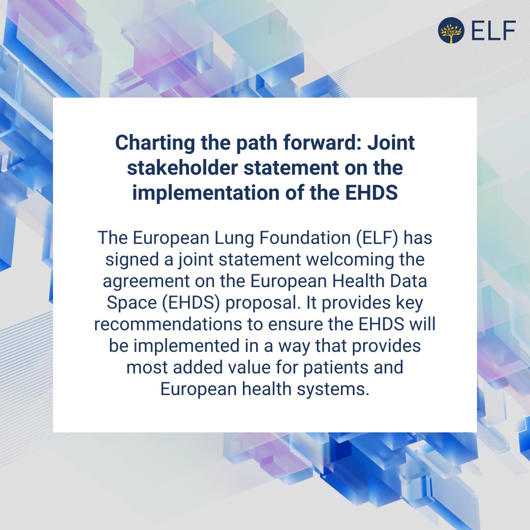 As part of the EU health community, we have signed a joint statement that provides key recommendations to ensure the EHDS will be implemented in a way that provides most added value for patients and European health systems. Read more: europeanlung.org/en/news-and-bl…