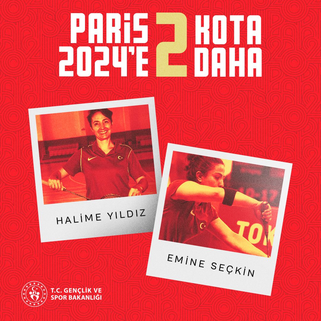💫Para badmintonda 2 kota! 🏸Dünya Badminton Federasyonu tarafından açıklanan dünya sıralaması sonucunda tek kadınlarda milli para badmintoncularımızdan Emine Seçkin WH2, Halime Yıldız ise SL3 kategorisine #Paris2024 Paralimpik Oyunları'na katılmaya hak kazandı.🇹🇷👏