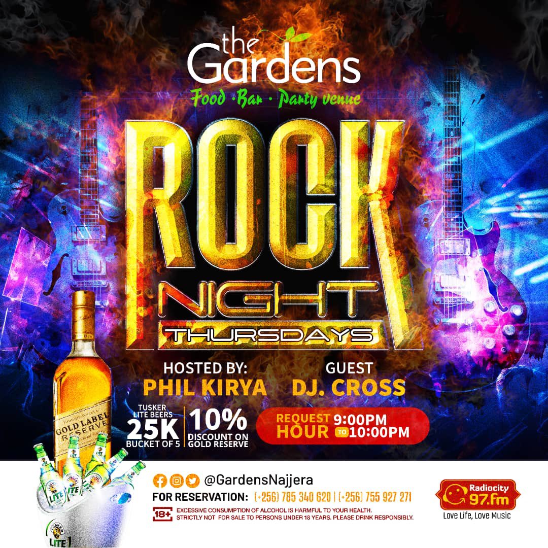 This Thursday, we go again. Come to @GardensNajjera and unplug from all the week’s chaos. As usual, @PhilKirya will be serving the weekly dose of rock music. Your fave band’s music will be on the stereo. Carry a friend. Let’s rock & lol.