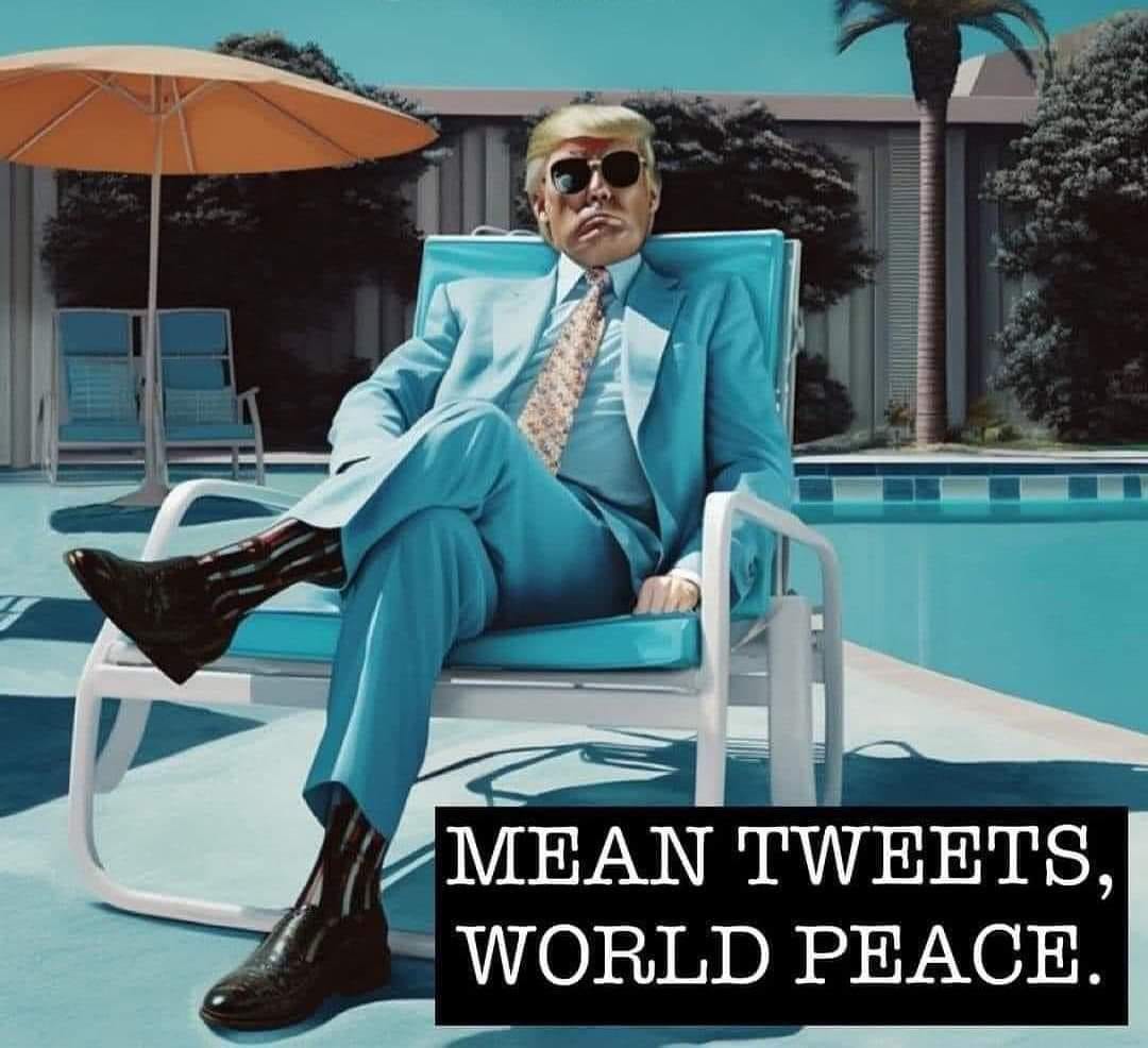 Mean tweets hurt radical libs and world peace hurts tyrants and terrorists. Sounds like a win/win to me! 🇺🇸 #Trump2024 🇺🇸