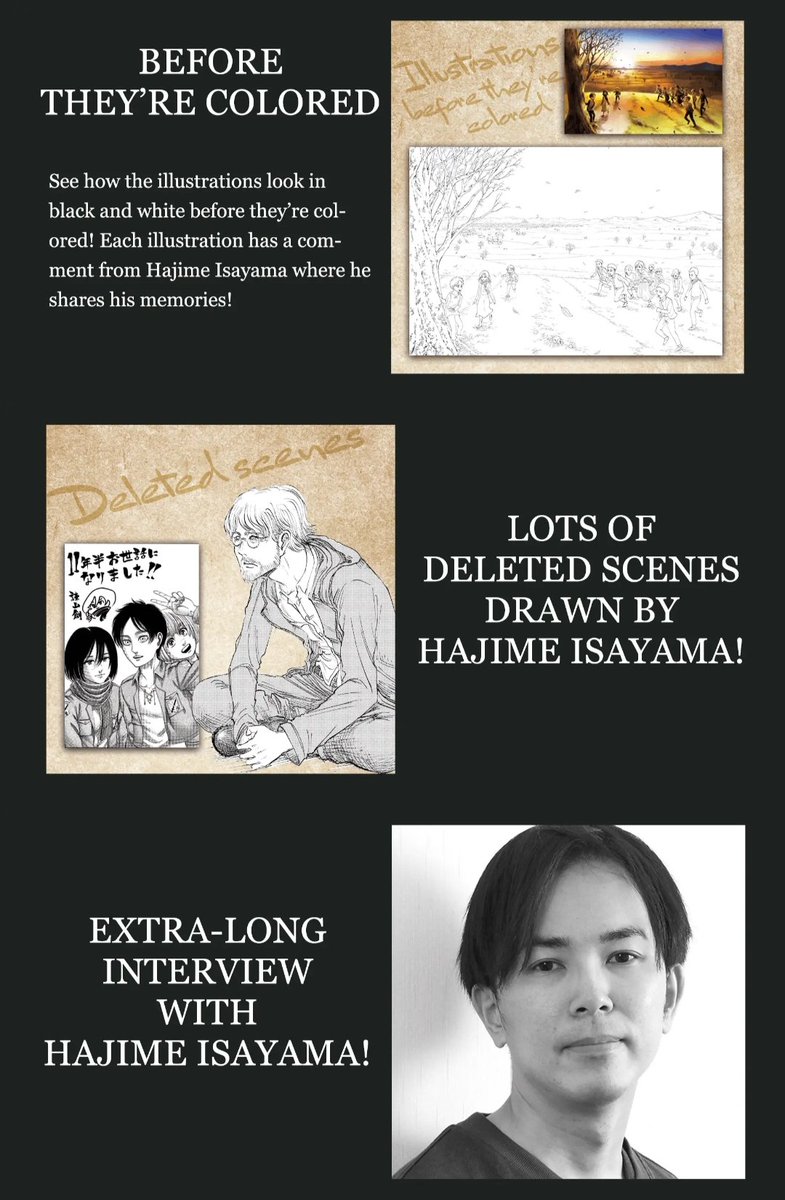 🚨 REMINDER 🚨 “FLY” art book will be released next week! 📌 📚 18-page manga “Bad Boy” (Levi’s childhood) ✍ Draft pages for the anime finale 🎨 Colored illustrations & sketches ❌ Deleted scenes 🗣 Hajime Isayama’s extra-long interview 🗂 Replica genga of Ch. 139 🧣 Items 🗝️