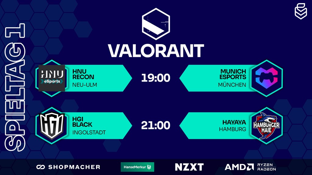 Uniliga (@uniligagg) on Twitter photo Um 19:00 Uhr findet heute der erste Spieltag in #valorant statt! Seid ihr hyped?
⚔️<a href="/hnuesports/">HNUeSports</a> vs. <a href="/munich_esports/">Munich eSports e.V.</a>
⚔️<a href="/hg_ingolstadt/">Hochschulgaming Ingolstadt e.V.</a> vs. <a href="/HamburgerHaie/">Hamburger Haie</a>
🎥<a href="/DontFlashMyR/">Tim Konopka</a>
🎬️ t1n1tu3
🎙️<a href="/hopsi_/">felix</a> & <a href="/ef_kwyjibo/">kwyjibo | Jendrik</a>
📺️twitch.tv/uniliga_aim Um 19:00 Uhr findet heute der erste Spieltag in #valorant statt! Seid ihr hyped?
⚔️<a href="/hnuesports/">HNUeSports</a> vs. <a href="/munich_esports/">Munich eSports e.V.</a>
⚔️<a href="/hg_ingolstadt/">Hochschulgaming Ingolstadt e.V.</a> vs. <a href="/HamburgerHaie/">Hamburger Haie</a>
🎥<a href="/DontFlashMyR/">Tim Konopka</a>
🎬️ t1n1tu3
🎙️<a href="/hopsi_/">felix</a> & <a href="/ef_kwyjibo/">kwyjibo | Jendrik</a>
📺️twitch.tv/uniliga_aim