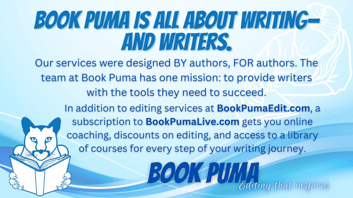 @SKGuna_writer At Book Puma, we're all about writing—and writers! Designed By authors, FOR authors, our services range from editing to online coaching and courses for every step of your writing journey. Visit BookPumaEdit.com and BookPumaLive.com for more info! #editing #amediting