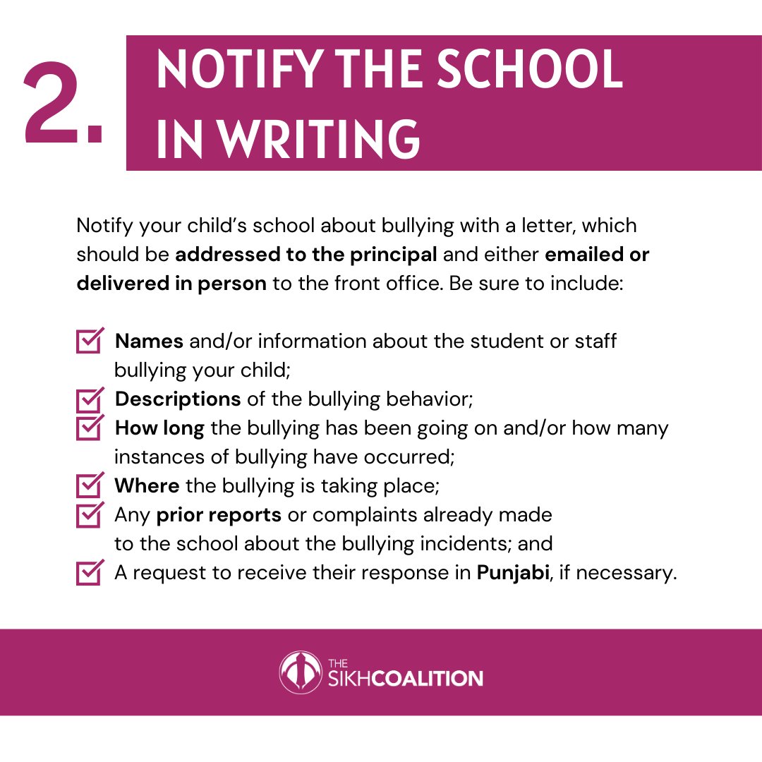 One of the resources included on thesikh.co/WAYRF is an updated step-by-step guide for parents who are concerned their child is being bullied. Learn more about how the @sikh_coalition can help.