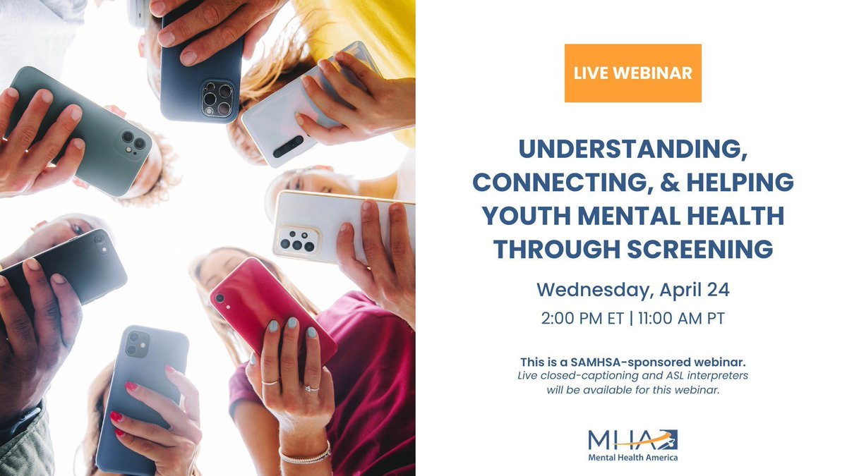 Join @MentalHealthAm and @MHAOKLA for their webinar on Wednesday, 4/24, at 2pm ET to learn more about incorporating mental health screening in schools. Make sure to register if you're interested! buff.ly/3Um1abr