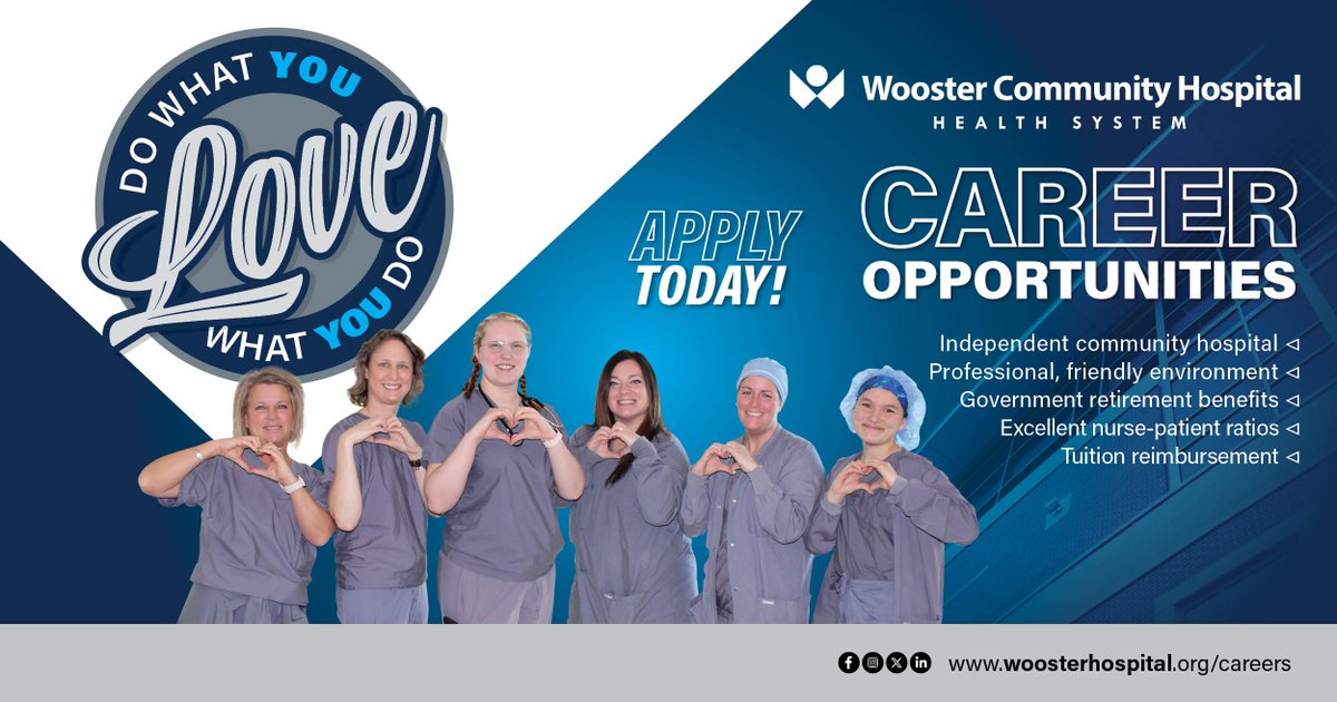 Join an award-winning independent community hospital that values your dedication! WCH offers outstanding benefits, including government retirement benefits & tuition assistance. Apply now & love what you do! woosterhospital.org/about-us/caree… #HealthcareJobs #JoinOurTeam #WCHCare