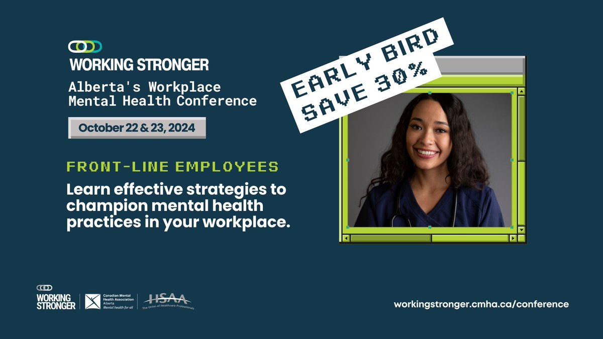 Are you a front-line employee? Join us at the Working Stronger Conference and learn effective strategies to champion mental health practices in your workplace. Register today and save 30%: workingstronger.cmha.ca/conference Offer until July 2, 2024. #WorkingStronger2024