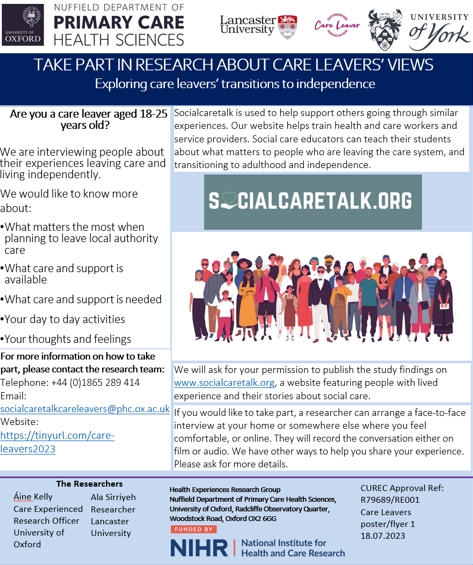 Take part in research about care leavers views, take a look at the video ow.ly/ZBJa50RlgY6 and the poster for more details.  #CareLeaversViews #ResearchStudy #YouthCare #SupportingYouth #EmpowerYouth