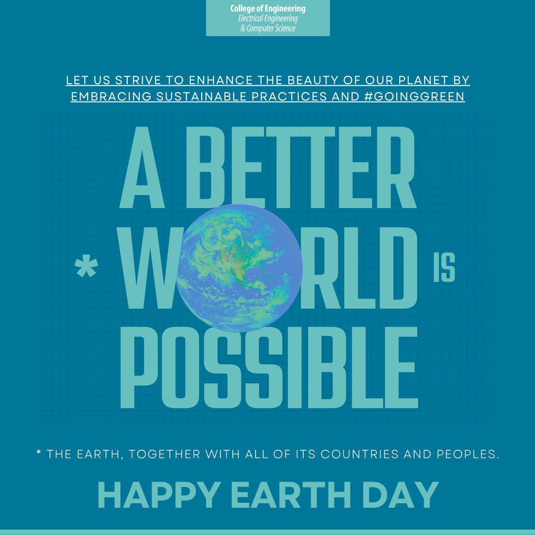 Happy Earth Day from EECS to you 🌎 Let us know how you made the world a better place today!

#UArkEECS #EarthDay