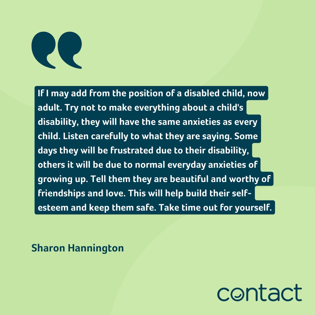 Over on Facebook, we asked parent carers what tips & tricks they thought other parent carers should know and we received so many fantastic comments, including this one from a now grown-up disabled child, Sharon Hannington. A wonderful and important perspective 💙💚