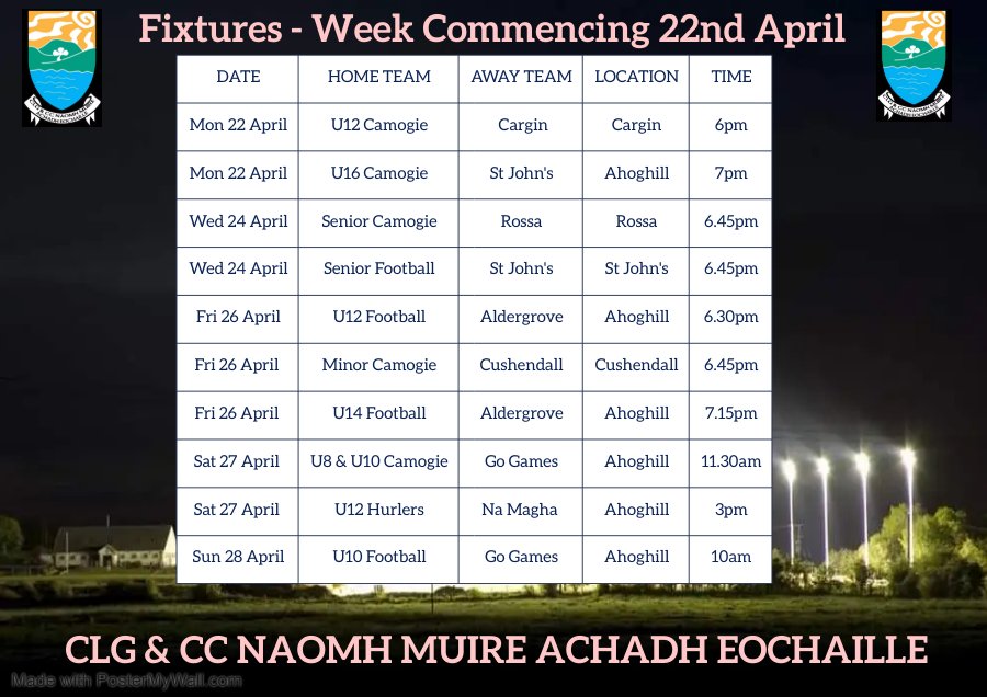 This weeks fixtures - Good luck to all our teams and management. We will keep you updated with any changes. ❤️🖤