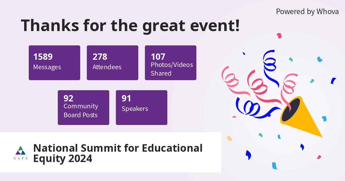 Thank you to everyone who joined us at the 2024 National Summit for Educational Equity! Your passion, insights, and commitment to educational equity made this event truly inspiring. Save the date for next year's Summit: March 18-20, 2025! See you next year! #NAPESummit2025