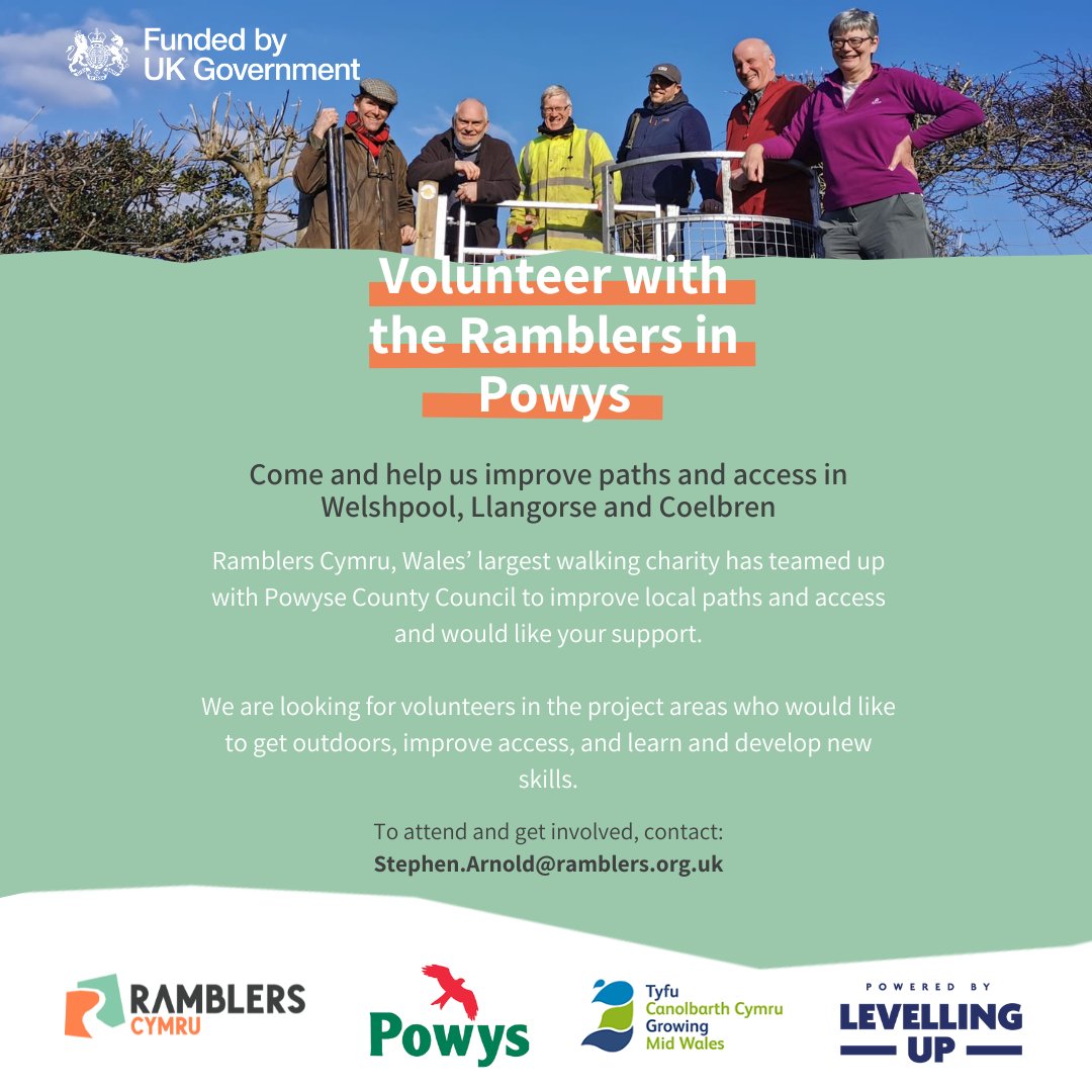 Come and help us improve paths and access in Welshpool, Coelbren and Llangorse as part of our Paths to Prosperity project Dewch wella llwybrau a mynediad yn Y Trallwng, Coelbren a Llangors fel rhan o'n prosiect Llwybrau i Ffyniant > ramblers.org.uk/news/paths-pro…