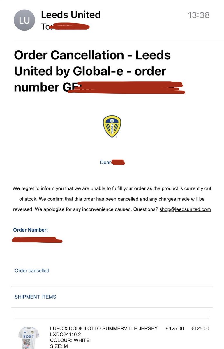 p_kennedy15's tweet photo. How absolutely pathetic @LUFC.
Sell limited edition merchandise, confirm order and cancel again! Very disappointed. Surely be better served cancelling the orders already for sale on eBay! https://t.co/JKKKoqtxuN