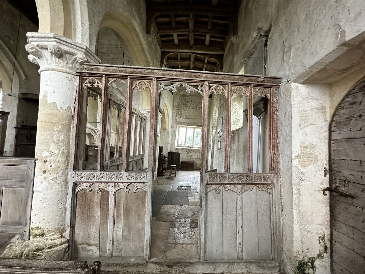 Screen time at Inglesham, Wilts.  I know of few churches that better define the description of palimpsest in such a concentrated manner in one tiny church.