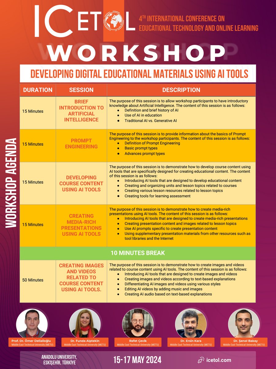 📢 ICETOL WORKSHOP 🤗 #ICETOL24
👁️ Developing Digital Educational Materials Using AI Tools

📆 15-17 May 2024
ℹ️ icetol.com