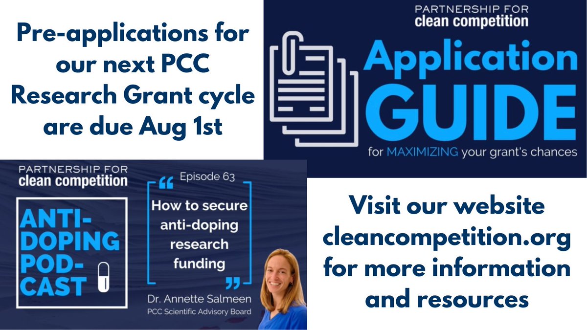 Interested in applying for PCC #funding for your #research? It's never too early to start working on your pre-application! The deadline for pre-applications for our next #grant cycle is August 1st. Visit our website to learn more: cleancompetition.org/application-ce… 

#antidoping #cleansport