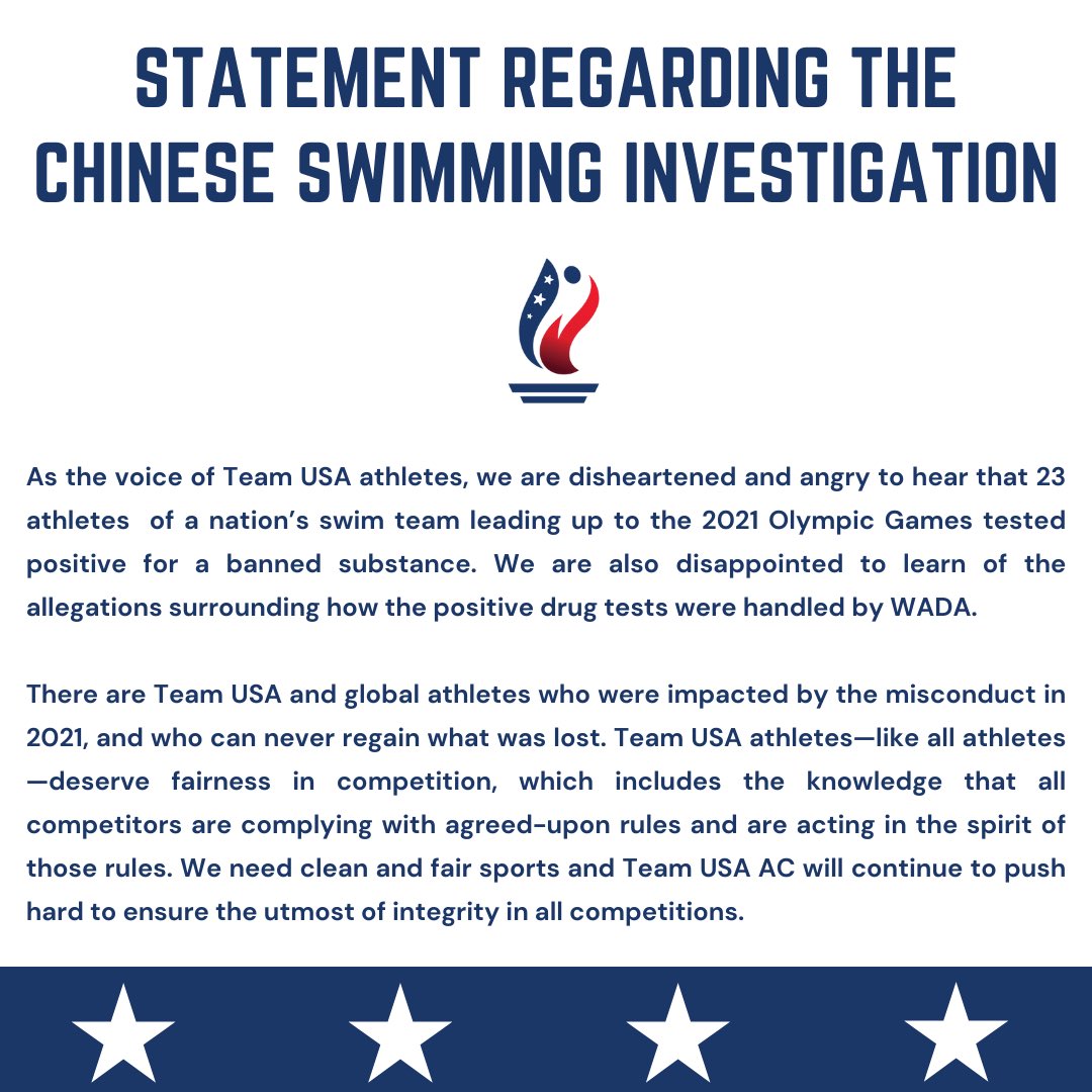Statement Regarding the Chinese Swimming Investigation

#cleansport #athleteadvocacy #athletevoices