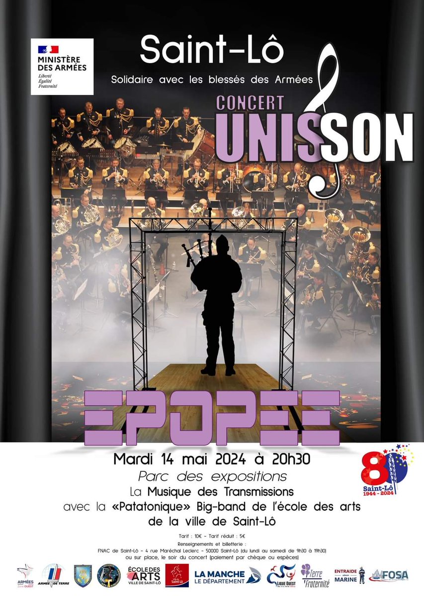 📆📌📚🎵🎶🎤 SAVE THE DATE Prochain concert #UNISSON (le 5e  de 2024) au profit des blessés des Armées et des familles endeuillées, le mardi 14 à Saint-Lô. Venez nombreuses et nombreux les soutenir !!! 👏👏👏
Plus d'infos 👉facebook.com/share/q5CaH2gx…