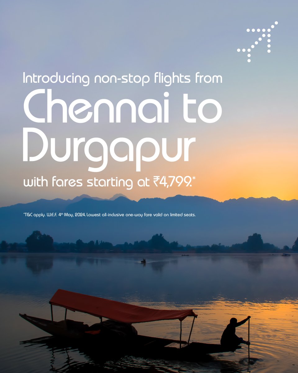 Now flying from #Chennai to #Durgapur W.E.F. 4th May, 2024. Fares starting at ₹4,799*. Book now bit.ly/4d80TAb. #goIndiGo #NewRoute #IndiaByIndiGo