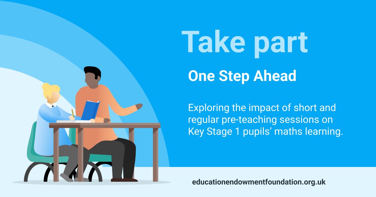 📣 Sign up now to take part in a Teacher Choices project! 'One Step Ahead' will explore the effectiveness of pre-teaching on Key Stage 1 children’s maths. Find out more and apply: tinyurl.com/4vvpcf9v