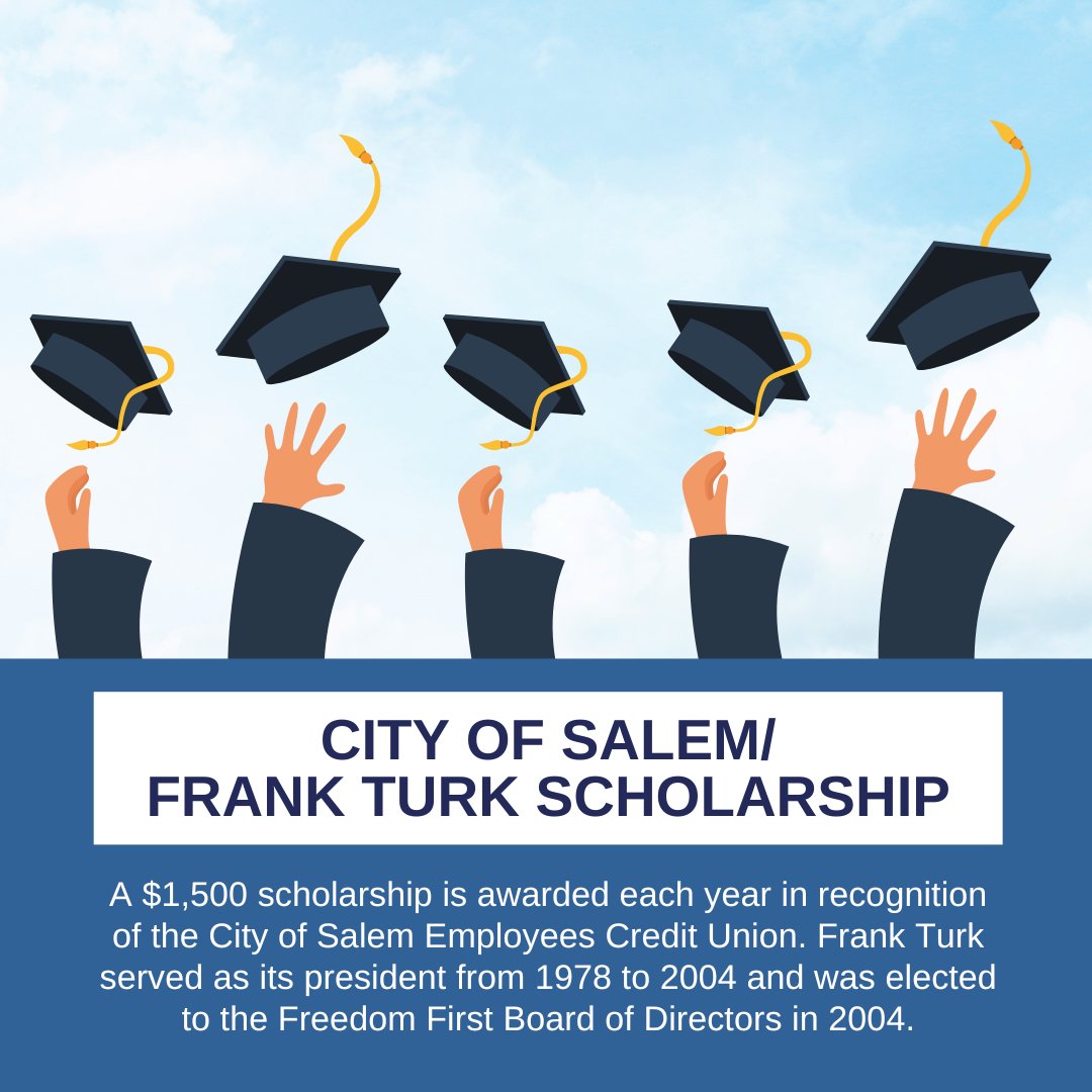 Did you know that Freedom First Credit Union gives away over $10,000 in academic scholarships every year? If you're in Salem or a City of Salem employee, you could qualify for a $1,500 scholarship in honor of our former board member. hubs.la/Q02t0YB_0