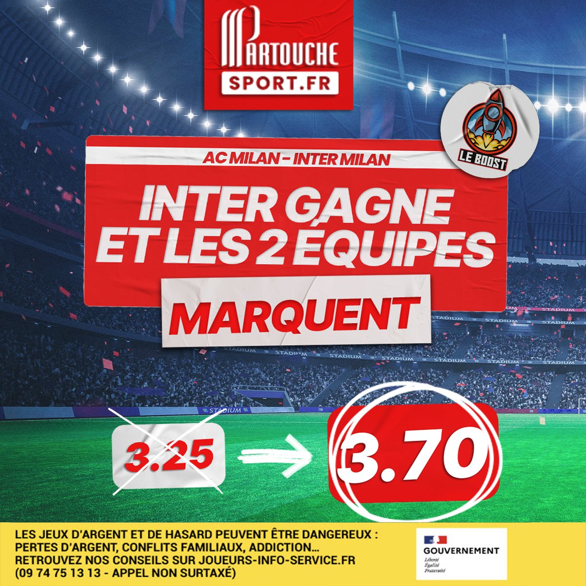 🔥 BOOOOOOOST SERIE A 🚀 ➡️ L' Inter Milan s'impose et les 2 équipes marquent ? Ça passe de 3.25 à 3.70 ! 📲 Ici : partouchesport.fr/paris-sportifs… 🤑 10€ de freebets à gagner parmi les RT du post si c'est validé 👀