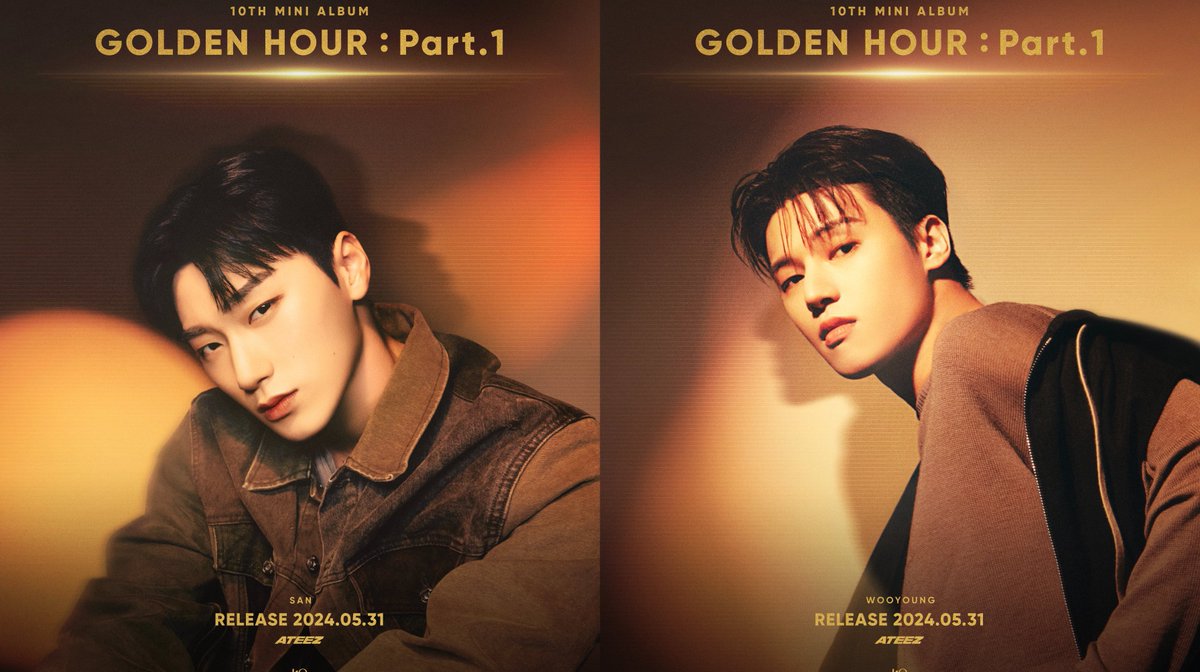 ATEEZ's San and Wooyoung in new set of teaser photos for the groups upcoming album ‘GOLDEN HOUR: Part.1.’ Out May 31st.