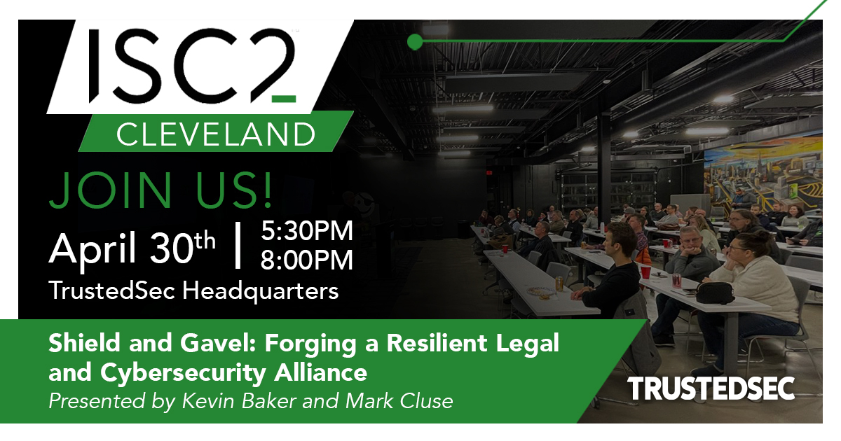 Join us next week on April 30 for the @ISC2 Cleveland Chapter member meeting at our HQ! Speakers Kevin Baker and Mark Cluse will present a talk titled 'Shield and Gavel: Forging a Resilient Legal and Cybersecurity Alliance.' Register now! hubs.la/Q02tCLMY0