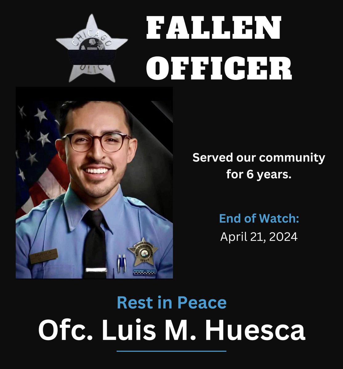 Our deepest condolences go out to the family, friends &amp; co-workers of Officer Luis M. Huesca, from <a href="/chicago_police/">Chicago Police</a>, who was shot &amp; killed early Sunday morning in Gage Park. May he rest in peace.