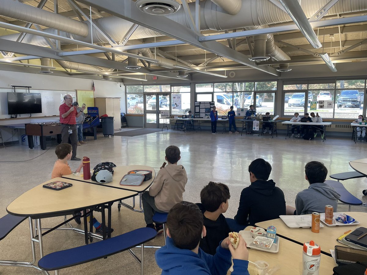 Mr. Rubeo introduces Earth Day projects at Seven Bridges. Sixth grade students will present their projects to students #WeAreChappaqua @LauralynStewar1