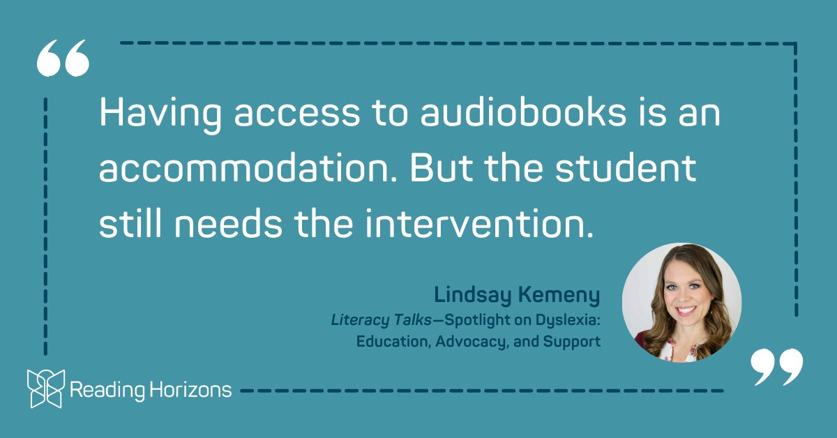 Accommodation is different from intervention, and both are important for supporting students with #dyslexia. Grab more insights in #LiteracyTalks S5E8 readinghorizons.com/literacytalks/… @LindsayKemeny #literacypodcast #readingpodcast #teacherpodcast #educationpodcast