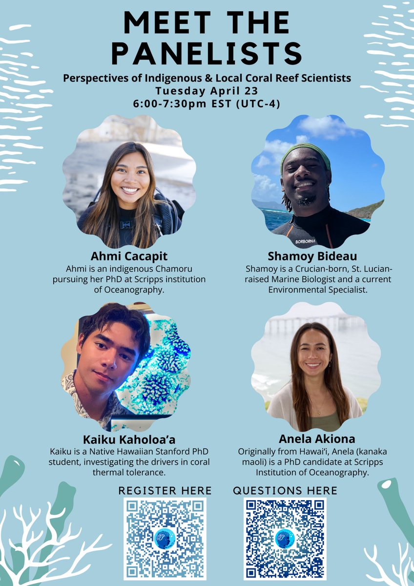 ✨✨Today/Hoy/Hoje/Heute! 6pm EST (UTC-4)✨✨ Join us for the ICRS SECC local and indigenous scientists panel! Register here/Regístrese aquí/Inscrever-se aqui/Hier registrieren: us06web.zoom.us/meeting/regist… @AnelaAkiona @kaiku808 @AhmiCacapit @ICRSCoralReefs