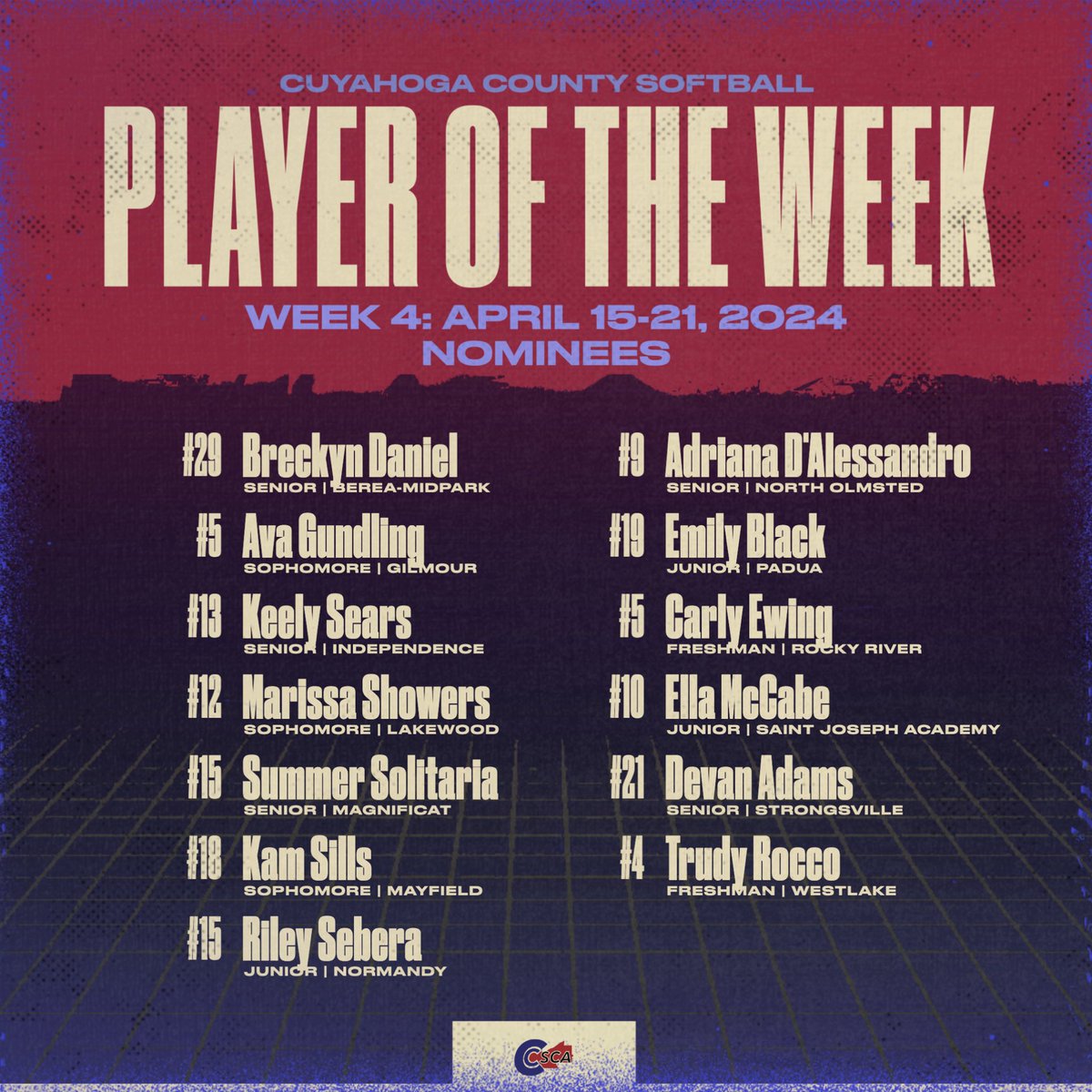 Here are your Week 4 Player & Pitcher of the Week Nominees! 🥎 🫵🏼 Nominated by coaches 🗳️ Voted on by coaches 🏆 Winners announced every Wednesday