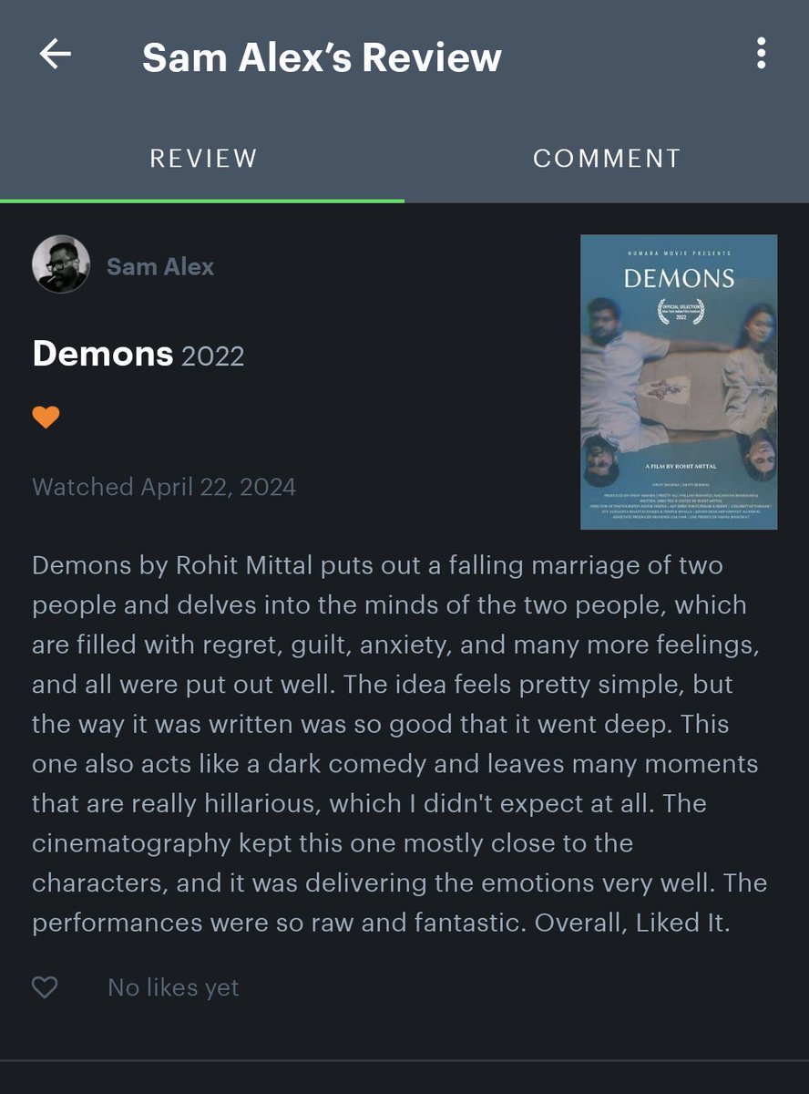 #Demons on #letterboxd 

Watch it now on @ZEE5India