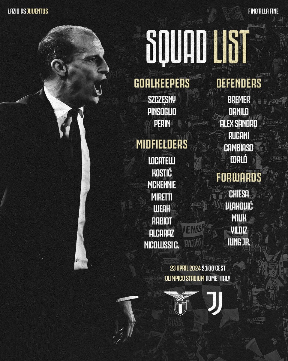 📝 La lista dei convocati di mister Allegri per #LazioJuve ✍🏻⤵️

#CoppaItaliaFrecciaRossa 🏆